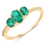 0.80 Carat Genuine Zambian Emerald and White Diamond 14K Yellow Gold Ring