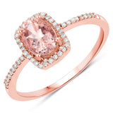 0.82 Carat Genuine Morganite and White Diamond 14K Rose Gold Ring