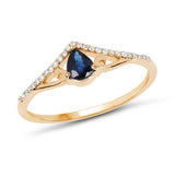 0.40 Carat Genuine Blue Sapphire and White Diamond 14K Yellow Gold Ring