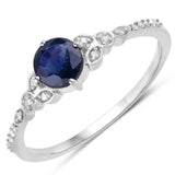0.60 Carat Genuine Blue Sapphire and White Diamond 14K White Gold Ring