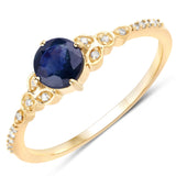 0.60 Carat Genuine Blue Sapphire and White Diamond 14K Yellow Gold Ring