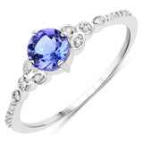 0.52 ct Genuine Tanzanite and White Diamond 14K White Gold Ring