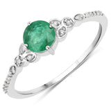 0.47 Carat Genuine Zambian Emerald and White Diamond 14K White Gold Ring