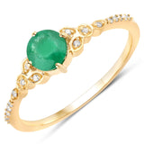 0.47 Carat Genuine Zambian Emerald and White Diamond 14K Yellow Gold Ring