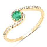 0.33 Carat Genuine Zambian Emerald and White Diamond 14K Yellow Gold Ring