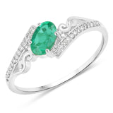 0.51 Carat Genuine Zambian Emerald and White Diamond 14K White Gold Ring
