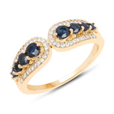 0.64 ct. Genuine Blue Sapphire and White Diamond 14K Yellow Gold Ring