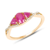 0.99 Carat Genuine Ruby and White Diamond 14K Yellow Gold Ring