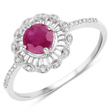 0.62 Carat Genuine Ruby and White Diamond 14K White Gold Ring
