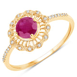 0.62 Carat Genuine Ruby and White Diamond 14K Yellow Gold Ring