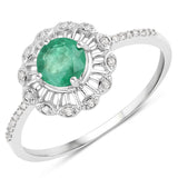 0.49 ct Genuine Zambian Emerald and White Diamond 14K White Gold Ring