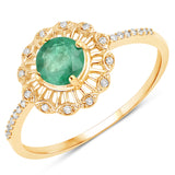 0.49 ct Genuine Zambian Emerald and White Diamond 14K Yellow Gold Ring