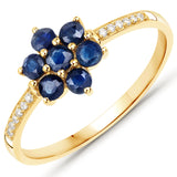 0.59 Carat Genuine Blue Sapphire and White Diamond 14K Yellow Gold Ring