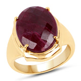 14K Yellow Gold Plated 10.80 Carat Dyed Ruby .925 Sterling Silver Ring