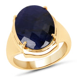 14K Yellow Gold Plated 10.10 Carat Dyed Sapphire .925 Sterling Silver Ring