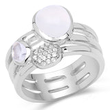 2.08 Carat Genuine White Agate, Crystal Quartz And White Topaz .925 Sterling Silver Ring