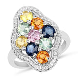 2.63 ct. Genuine Multi Sapphire .925 Sterling Silver Ring