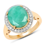 4.98 Carat Genuine Emerald and White Diamond 14K Yellow Gold Ring