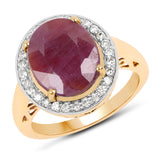 6.53 Carat Genuine Ruby and White Diamond 14K Yellow Gold Ring