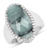 8.23 Carat Genuine Emerald and White Diamond .925 Sterling Silver Ring
