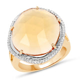 14K Yellow Gold Plated 10.54 Carat Genuine Citrine and White Topaz .925 Sterling Silver Ring