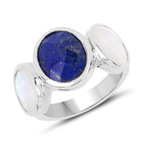 6.50 Carat Genuine Lapis and Moonstone .925 Sterling Silver Ring