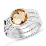3.31 Carat Genuine Citrine, Amethyst and Smoky Quartz .925 Sterling Silver Ring