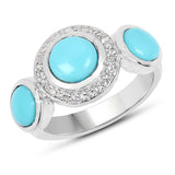2.74 Carat Genuine Turquoise and White Topaz .925 Sterling Silver Ring
