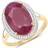 6.44 Carat Genuine Ruby and White Diamond 14K Yellow Gold Ring