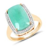 5.16 Carat Genuine Emerald and White Diamond 14K Yellow Gold Ring