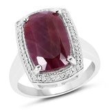7.16 Carat Genuine Ruby And White Diamond .925 Sterling Silver Ring