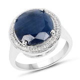 7.05 Carat Genuine Sapphire and White Diamond .925 Sterling Silver Ring
