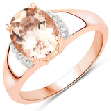 2.16 Carat Genuine Morganite and White Zircon .925 Sterling Silver Ring