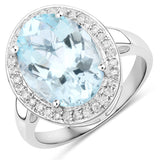 5.21 Carat Genuine Aquamarine and White Diamond 14K White Gold Ring