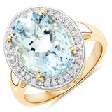 5.21 Carat Genuine Aquamarine and White Diamond 14K Yellow Gold Ring