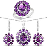 11.60 Carat Genuine Amethyst & White Topaz .925 Silver 3 Pc Jewelry Set Ring Earring & Pendant Chain