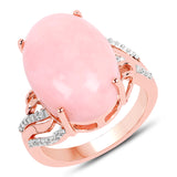 14K Rose Gold Plated 11.14 Carat Genuine Pink Opal and White Topaz .925 Sterling Silver Ring