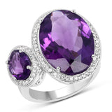 11.84 Carat Genuine Amethyst and White Topaz .925 Sterling Silver Ring