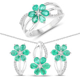 3.61 Carat Genuine Zambian Emerald White Topaz 925 Silver 3 Pc Jewelry Set