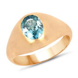 14K Yellow Gold Plated 2.60 Carat Genuine Blue Zircon .925 Sterling Silver Ring