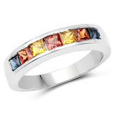 1.26 Carat Genuine Multi Sapphire .925 Sterling Silver Ring