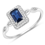 0.68 ct Genuine Blue Sapphire and White Diamond 14K White Gold Ring