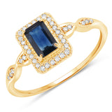0.68 Carat Genuine Blue Sapphire and White Diamond 14K Yellow Gold Ring