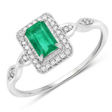 0.65 Carat Genuine Zambian Emerald and White Diamond 14K White Gold Ring