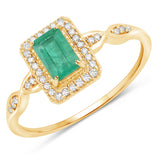 0.65 Carat Genuine Zambian Emerald and White Diamond 14K Yellow Gold Ring