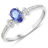 0.49 ct Genuine Tanzanite and White Diamond 14K White Gold Ring