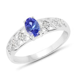 0.51 Carat Genuine Tanzanite and White Diamond 14K White Gold Ring
