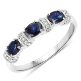0.67 ct Genuine Blue Sapphire and White Diamond 14K White Gold Ring