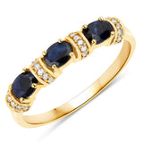 0.67 ct Genuine Blue Sapphire and White Diamond 14K Yellow Gold Ring