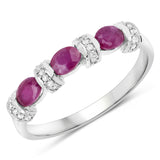 0.73 Carat Genuine Ruby and White Diamond 14K White Gold Ring